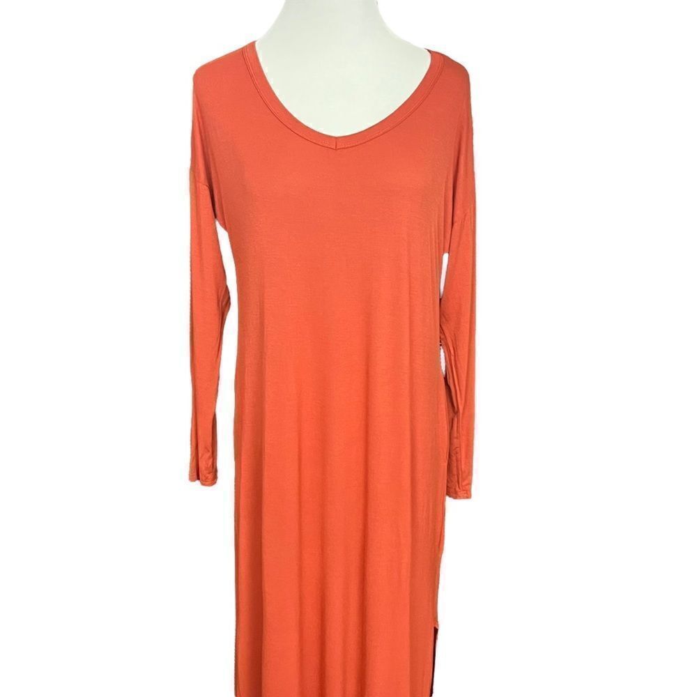 Ahn & Ahn Burnt Orange Stretch Jersey Knit Maxi Dress S NWOT